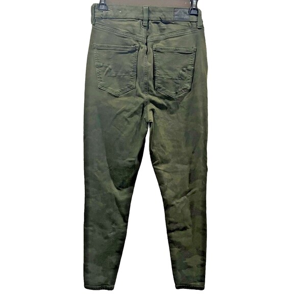 American Eagle Jeans 6 Curvy Super Hi Rise Camo Distressed Green Stretch Denim - Picture 3 of 5
